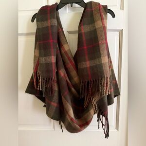 Le Luxe Plaid wrap/scarf with hand holes in Browns and Red plaid